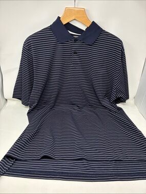 adidas Climalite Navy Blue White Striped Polo Shirt Men’s Golf Performance Top L